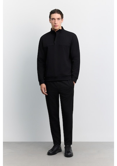 Avva Erkek Siyah Dik Yaka Fermuarlı Kolay Ütülenen Pamuklu Regular Fit Sweatshirt A62y1222
