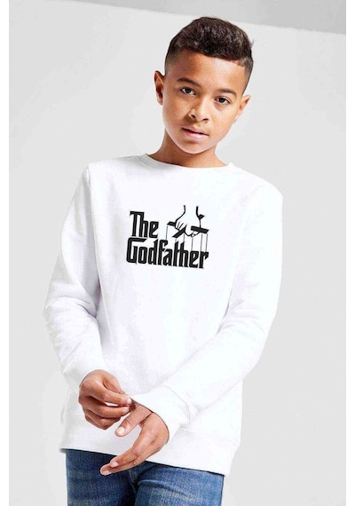 Tshirthane The Godfather Baskılı Unisex Çocuk Beyaz Sweatshirt Beyaz