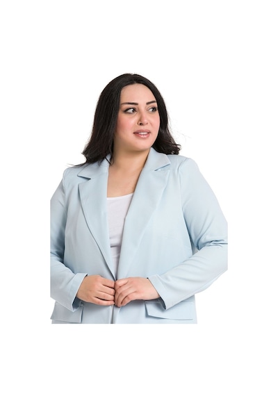 Disentis Büyük Beden Mono Yaka Süs Cep Kapaklı Bebe Mavi Kadın Ceket