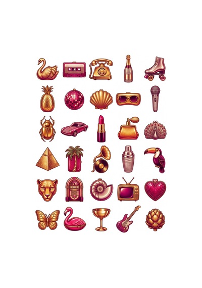 30 Adet Retro Parıltılı Gece Çantası Sticker Seti - Laptop Defter Telefon Kılıfı Çok Renkli