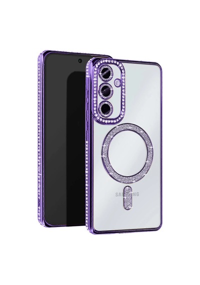 Samsung Uyumlu Galaxy S25 Kılıf Joke Simli Magneticsafe Kılıf Derin Mor