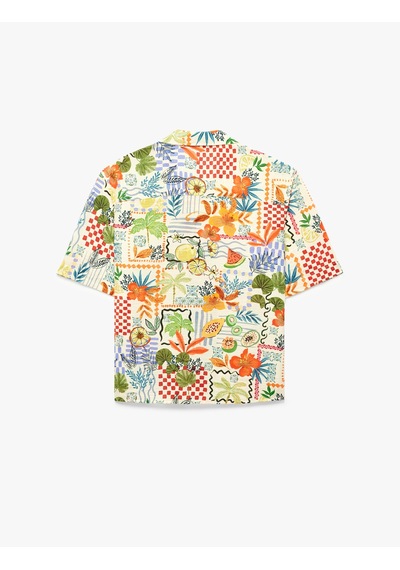 Koton Regular Fit Kısa Kollu Devrik Yaka Çiçekli Gömlek Turuncu Desenli 6sam60106nw