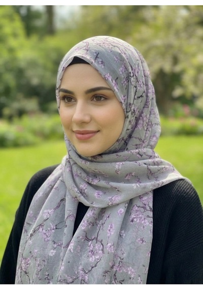 Eyfel Pamuklu Soft Özel Seri Şal Etnik & Çiçekli Desen, Orjinal, Tesettür Giyim, Yeni Koleksiyon Gri