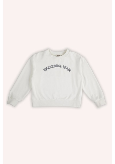 Panço Kız Çocuk Nakış Detaylı Ekru Sweatshirt Krem