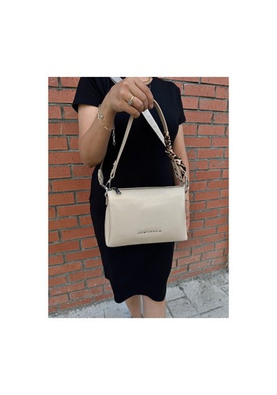 Just Polo Kadın Premium Şal Detaylı Yumuşak Deri Ayarlanabilir Askılı Çapraz El Ve Omuz Çantası Ebat : 28 X 18 Cm Vizon