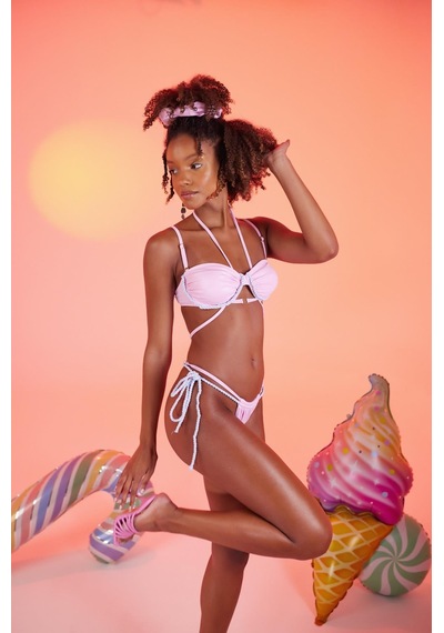 Holly Lolly Özel Yapım Parlak Kumaşlı Premium Mia Bikini Altı Pembe