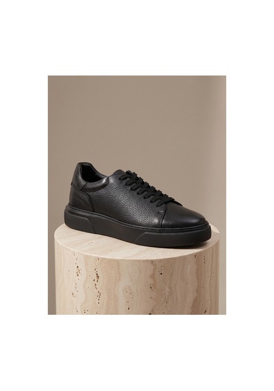 Bafaş Ayakkabı 911819 Siyah Hakiki Dana Derisi Platform Tabanlı Erkek Sneaker