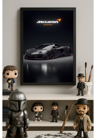 Mclaren P1 Gtr Siyah Ahşap Çerçeveli Poster, Dekoratif Araba Duvar Tablosu