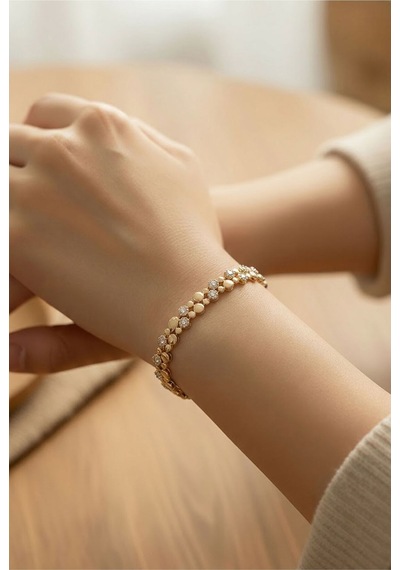 Xupıng Jewelry Taş Detaylı Zarif Bileklik Sarı Sarı