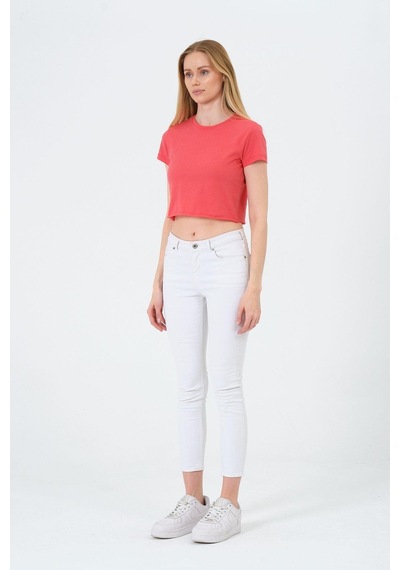 Kadın Kısa Kollu Oversize Crop Pembe