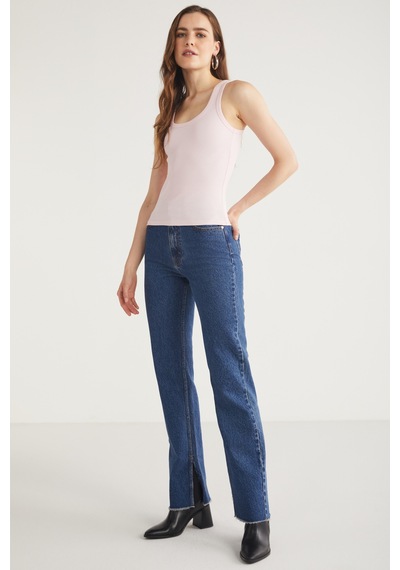 Ethıquet Lıllesol Kadın Fitilli Görünümlü Slim Fit Vücuda Oturan Havuz Yakalı Pamuklu Basic Pembe At