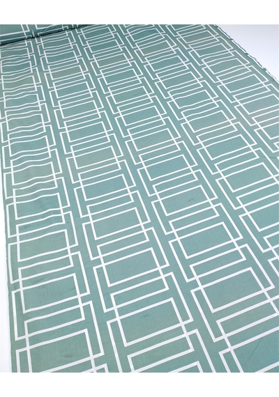 Yeşil Üzeri Beyaz Geometrik Desenli Pamuk Poplin Kumaş Gömleklik & Elbiselik En: 145cm-12469 Yeşil,beyaz