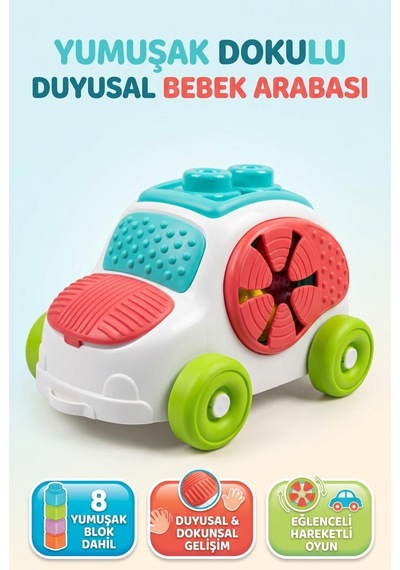 Clemen-toni Lisanslı Blok Arabası Eğitici Aktivite Oyun Seti 8 Adet Yumuşak Blok Dahil 6-36 Ay
