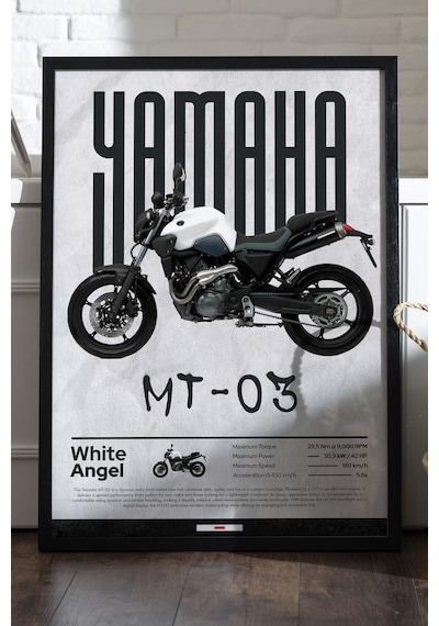 Mt-03 Siyah Ahşap Çerçeveli Poster, Dekoratif Motosiklet Duvar Tablosu