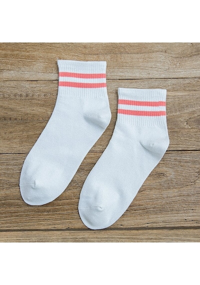 Bgk Unisex 8 Çift Koton Ekonomik Beyaz Renk Desenli Tenis Çorap Beyaz