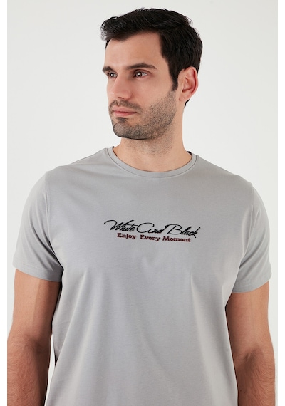 Buratti Pamuklu Slim Fit Bisiklet Yaka Yazılı Erkek T Shirt 541Enjoy Açık Gri