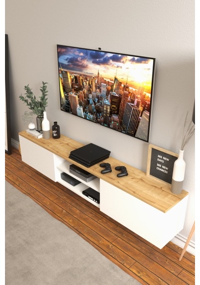 B3 Concept Nort Serisi Beyaz & Safir Meşe 2 Kapaklı Duvar Tipi Tv