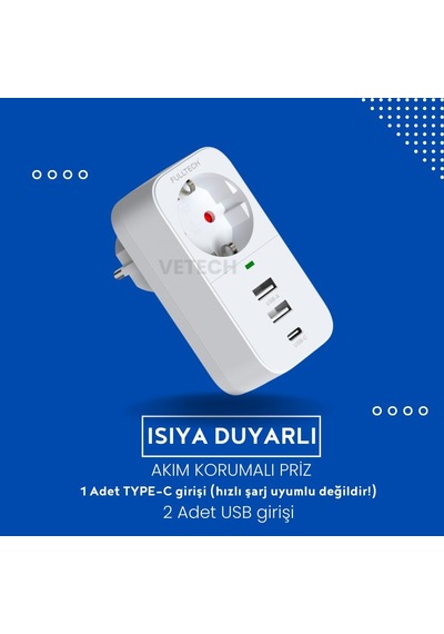 Akım Korumalı Tekli Priz 2 Usb Girişi + 1 Type-c Girişli Priz Diğer