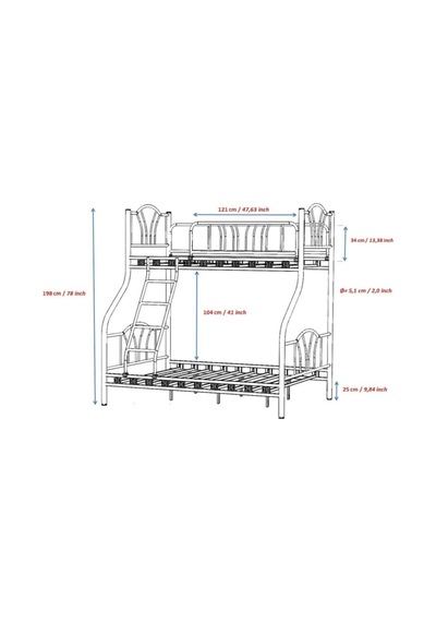 Teknor 3 Kişilik Ebeveyn Yatak Odası 3lü Yazlık Misafir Metal Ranza 140 190 + 90 190 Cm