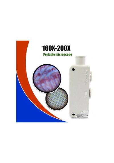 160-200X Beyaz Cep Optik Mikroskop El Büyüteç Aydınlatmalı Yakınl
