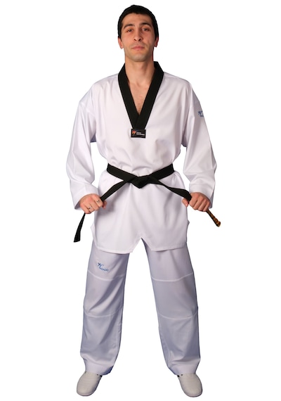 Haşado Wt Onaylı Profesyonel Siyah Yaka Ultra Fıghter Taekwondo Elbisesi Beyaz