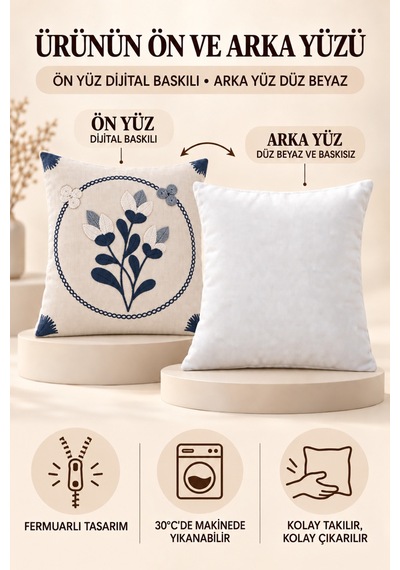 Dijital Baskılı Punch Nakış Desenli Dekoratif Kırlent Kılıfı 1 Adet Çok Renkli - 923374105 Çok Renkli