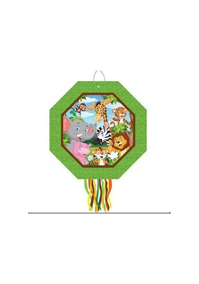 Pinyata Safari-vahşi Hayvanlar-jungle Temalı Yeşil 42 Cm Sopalı Püsküllü Gerçek Patlayan Doğum Günü Pinyata Diğer