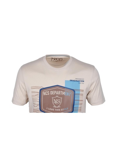 Ncs Bej Bisiklet Yaka Slim Fit Dar Kesim Baskılı T-shirt 1216-bej Bej