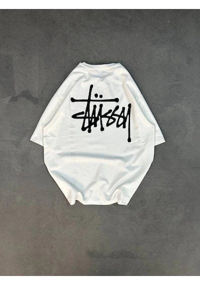Wear Vexel Erkek Tişört Bisiklet Yaka Baskılı Oversize Kısa Kol T-shirt - Beyaz Çok Renkli