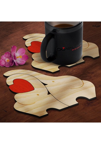 Kişiye Özel Puzzle Sevimli Filler Ahşap Bardak Altlığı - 1 4 Ade