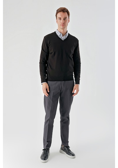 Morven Erkek Siyah Basic V Yaka Dynamic Fit Rahat Kesim Triko 25kc017004001 Siyah