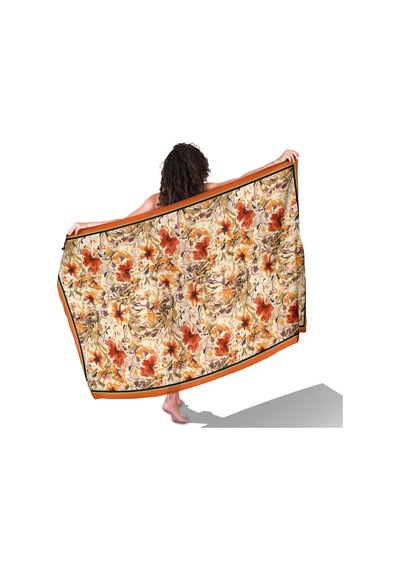 Orange Flower Desen İç Göstermeyen Saten Pareo Çok Renkli