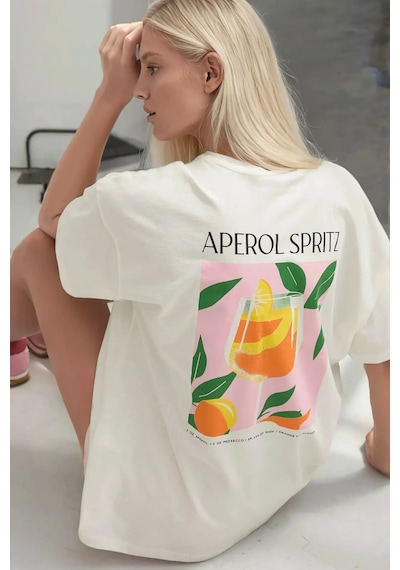 Hiccup Kadın %100 Pamuk Bisiklet Yaka Oversize Beyaz Baskılı T-shirt Çok Renkli