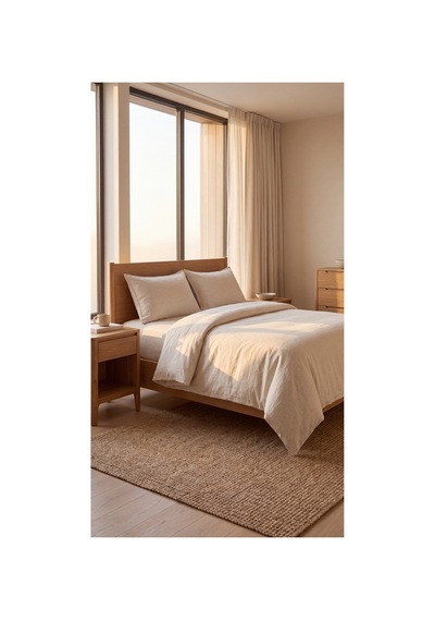 %100 Pamuk Keten Çift Kişilik Nevresim Takımı Lastikli Çarşaflı 200x220 Cm Ekru - 904806307 Ekru