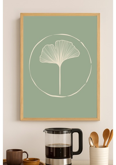 Ginkgo Ahşap Çerçeveli Poster, Dekoratif Sanatsal Duvar Tablosu