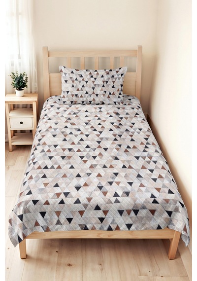 Gri Geometrik Modern Genç Odası Tek Kişilik Pike Takımı-bej Antrasit 160x220cm Kapitone Yatak Örtüsü Lacivert