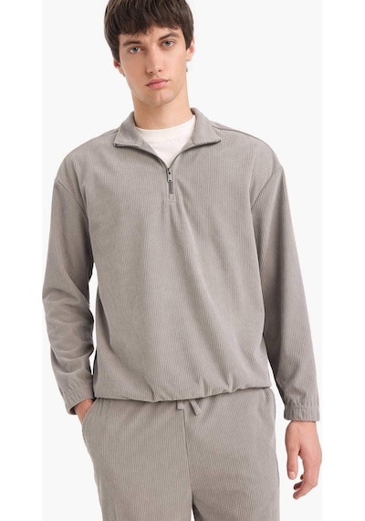Defacto Boxy Fit Dik Yaka Fermuarlı Kadife Sweatshirt E9364ax25augr454 Gri