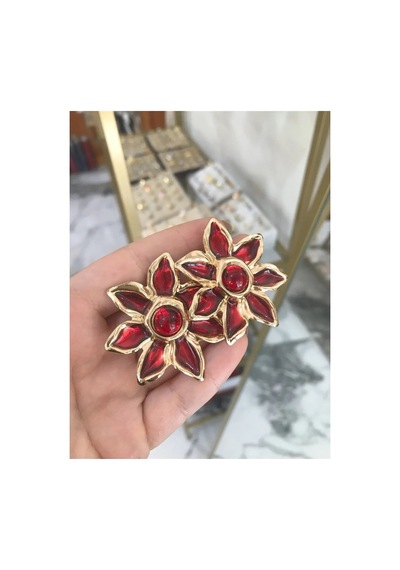 Bordo Çiçek Model Küpe