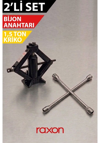 Oto Kriko 1.5 Ton Cırcırlı + 4 Lü Bijon Anahtarı Seti Universal Araç Krikosu Yol Yardım Seti