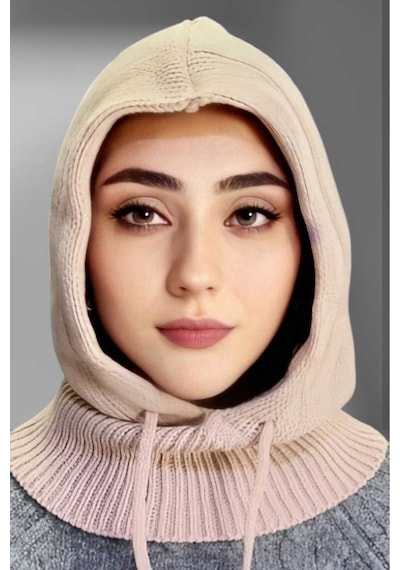 Tezzgelsin Balaclava Fitilli Triko Örgü Bere Başlık Pudra