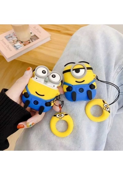 Apple Uyumlu iPhone 4. Nesil  Koruyucu Bluetooth Kulaklık Kılıfı Minions Figürlü Airpods 4.nesil