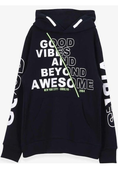 Breeze Erkek Çocuk İçi Şardonlu Kapüşonlu Good Yazılı Sweatshirt-11500 Lacivert
