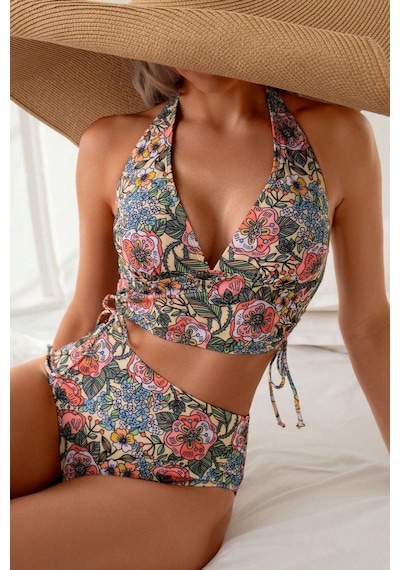 Bella Notte Kadın Kaplı Astarlı Yüksek Bel Bikini Takımı Çok Renkli