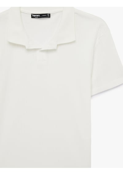 Koton Kısa Kollu Pamuklu Slim Fit Polo Yaka Tişört Ekru 6sam10291mk