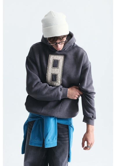 Vamos Numara Baskılı Oversize Sweatshirt Füme