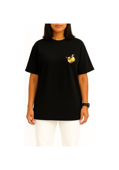 Bahriyeli Collection Oversize Flareon Cep Baskılı Unisex T-shirt Siyah