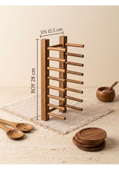Tr Akasya Ahşap Tabaklık Ve Tencere Kapağı Standı 28x12.5 Cm - 6 Bölmeli Dolap İçi Mutfak Organizeri Genel