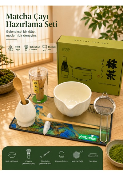 6 Parça Beyaz Renk Matcha Çayı Hazırlama Seti - Geleneksel Japon Matcha Seti