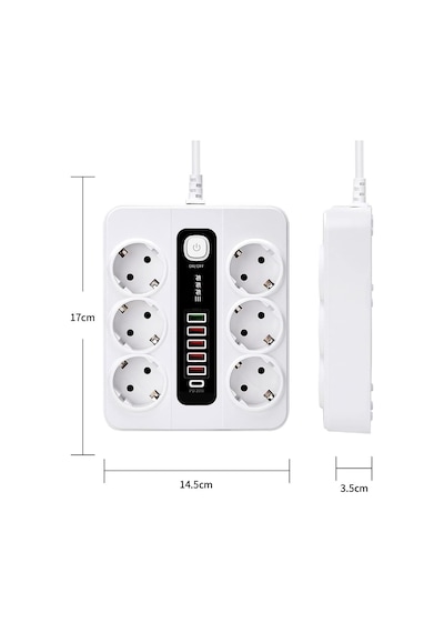 H-04 Termal Akım Korumalı 3000w 10 Amper 6'lı Priz 2 Metre Uzatma
