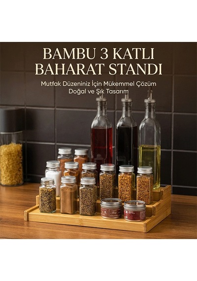 3 Katlı Bambu Stand Organizer, Baharatlık Düzenleyici